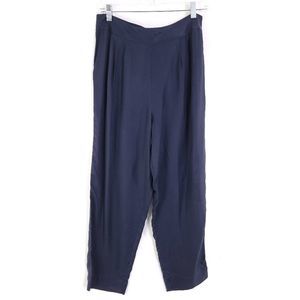 William B Silky Trouser With Self Tie Satin Pant Navy Blue sz L NEW